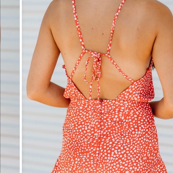 Printed Romper: Tangerine - Picture 2 of 4